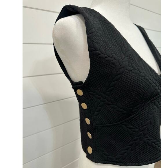ANTHROPOLOGY Maeve Button-Side Crop Top V-Neck Sleeveless Black Size Small - Picture 10 of 15